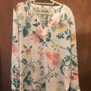 LOFT Light Pink Floral Long Sleeve Size Large